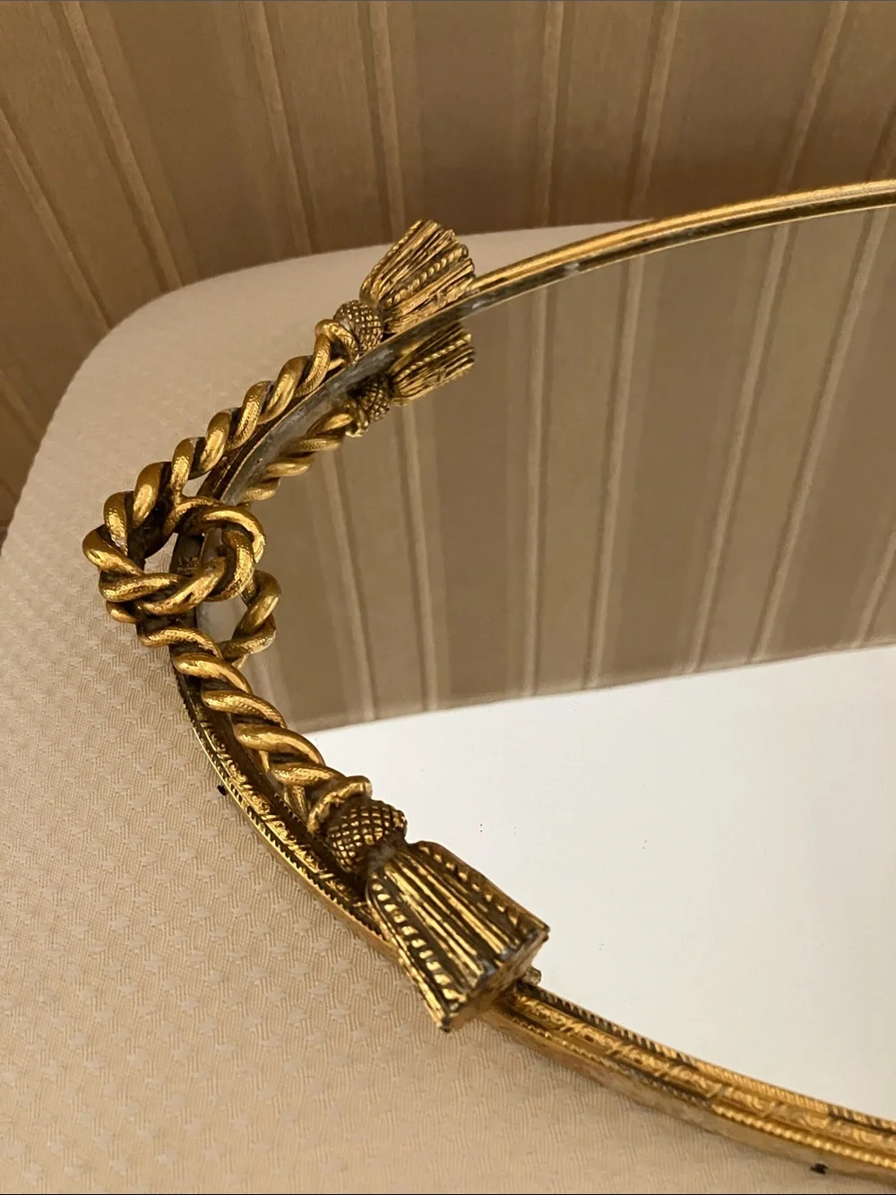 Vintage Hollywood Regency Oval Filigree Vanity Mirror Tray. Popular in MCM